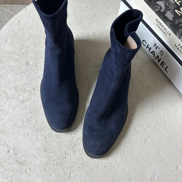 Stuart Weitzman Easy‎ On Reserve Blue Suede Pull-On 50/50 Booties Size 6M - Picture 4 of 10